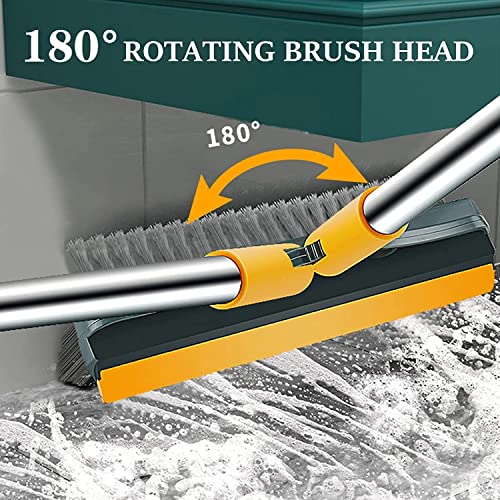 JIGA 2 Pack Floor Scrub Brush with Long Handle, 2 in 1 Scrape Brush Stiff Bristle Brush Scrubber, Cleaning Brush for Deck, Bathroom, Tub, Tile, Grout, Kitchen Floor, Patio, Garages, Gray