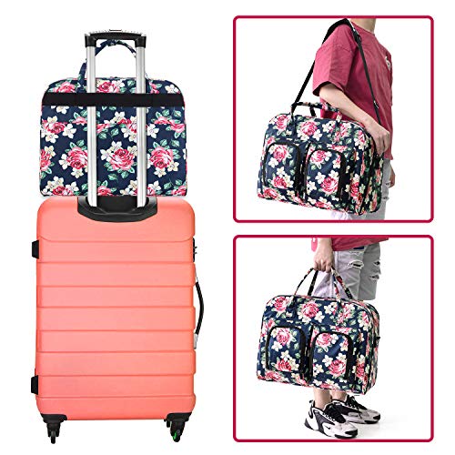 Teamoy Sewing Machine Carrying Case, Sewing Machine Tote with Bottom Wooden Board Pad for Most Standard Sewing Machines and Accessories, Blue Peony