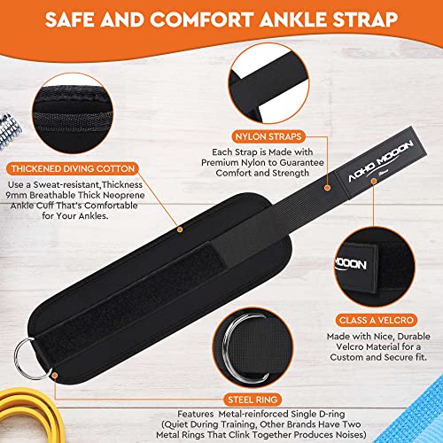 AOHO MOOON (Pair) Comfortable Adjustable Ankle Straps for Cable Machines Women, Gym Workout Leg Straps, Ankle Cuffs for Glute Workouts, Foot Straps for Kickback, One Size Fit All with D Ring