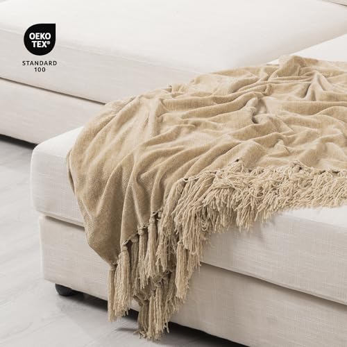 RECYCO Buffalo Paid Chenille Throw Blanket for Couch, Soft Cozy Decorative Buffalo Check Blanket Throw with Tassels for Bed Sofa, Lightweight Chenille Knitted Throw, Plaid Navy Off White, 50'' x 60''