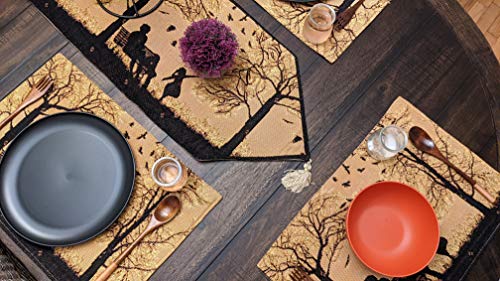 DaDa Bedding Set of 4-Pieces Magical Golden Reindeer Tapestry Placemats - Starry Winter Snowflake Festive Merry Christmas Holiday Yellow & Black - Needle Stitched Woven Table Mats - 13” x 19”