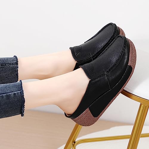 YING LAN Women Slip On Loafers Comfort Leather Wide Low Top Casual Platform Shoes B-White