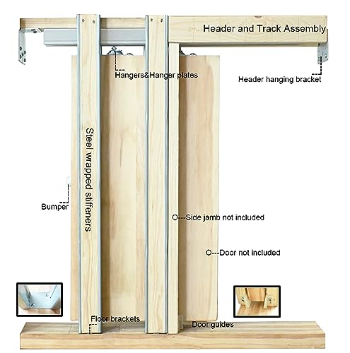 DIYHD 36X80in Pocket Door Frame for 2x4 Stud Wall - Sliding Hidden Door Kit for 24"-36" Wide Indoor,Fit 1-3/8" to 1-3/4" Thick,330lbs Capacity,Heavy Duty Steel Track with Smooth Glide