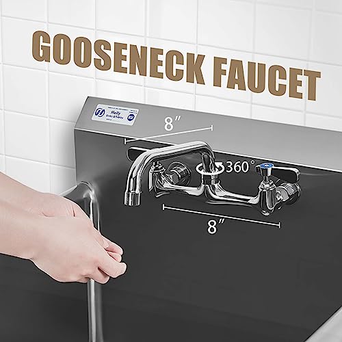 HALLY Commercial Stainless Steel Sink 1 Compartment NSF Prep & Utility Sink with 8" Faucet 15" L x 15" W x 12" D Bowl for Bar, Restaurant, Kitchen, Hotel and Home