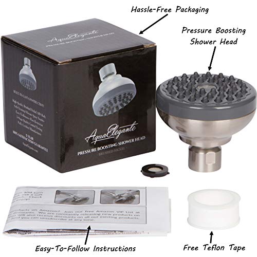 Pressure Boosting Shower Head - High Pressure Water Saver Showerhead Best For Low Flow Showers, 1.8 GPM - Brushed Nickel & California Certified