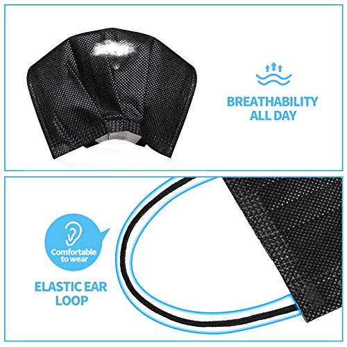 YJIAKA Black Disposable Face Masks 4 Layers Protection 50Pcs, Breathable Dust Mask Mouth Covers for Adult