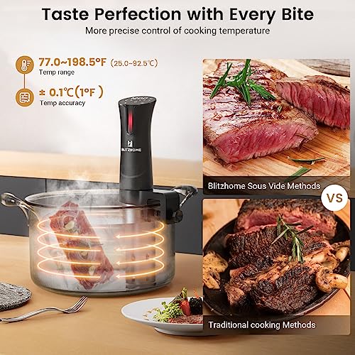 BLITZHOME Sous Vide Machine, 1100W Sous Vide Cooker with Accurate Temperature & Timer, Ultra Quiet Stainless Precision Immersion Circulator Device, Kitchen Gadgets with Recipes…