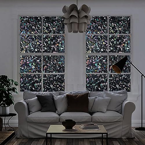 LEMON CLOUD Window Privacy Film, Decorative Window Film, Stained Glass Window Stickers, Rainbow Cling Holographic, Window Covering Prism Film,No Glue Frosted Half Moon Anti-UV(35.4in. by 157.4in)