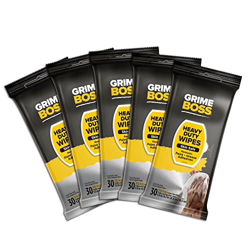 Grime Boss Heavy Duty Wipes (6 x 30ct) | Wet Wipes Used for Hands, Equipment, Tools, Garden, Automotive| Easily Removes Oil, Grease, & Dirt