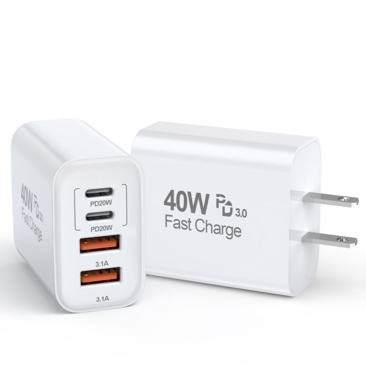 40W iPhone 16 15 Charger Block, 2Pack USBC Charger Fast Charging Cube, 4Ports USB Type C Wall Charger PD&QC Apple Adapter Multiport Brick Apple Box for iPhone 16/15/14/13/12/11/Pro Max/XS/X, iPad Pro