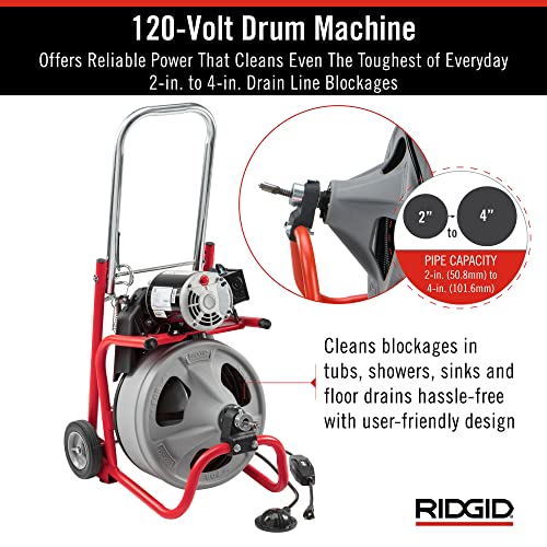 RIDGID 26998 Model K-400 Drain Cleaning 120-Volt Drum Machine Kit with C-45IW 1/2" x 75' Cable, White, Black, Red