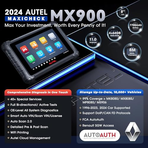 Autel MaxiCheck MX900 Scanner [2024 OS 11.0], Newer of MaxiCOM MK900 MK808S MX808S MS906, 3000+ Bidirectional Diagnostics, 40+ Services as MP900, All Systems Scan Tool, Pre Post Scan, DoIP CANFD, FCA