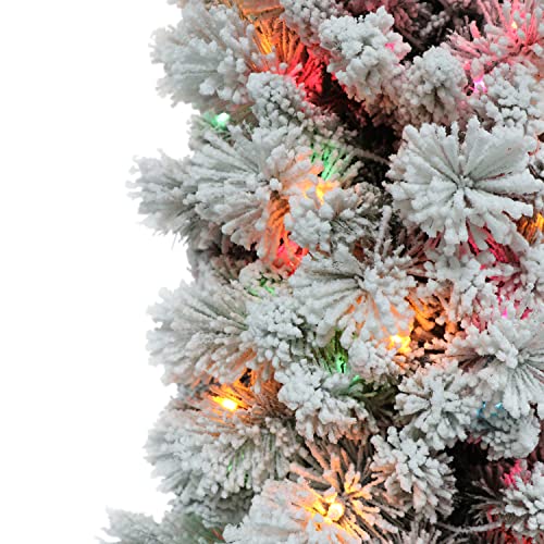 4.5 ft Flocked Portland Pine Pencil Tree with 195 Tips,100 UL Multi-Color Incandescent Lights