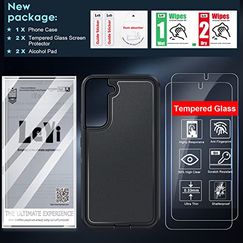 LeYi for Samsung Galaxy S22 Case: [Not Fit S22 Ultra/Plus/+] with 2 PCS Screen Protector, Heavy Duty 3 in 1 Samsung S22 Cover, Military Grade Shockproof Phone Funda fara Galaxy S 22 6.1" (Black)