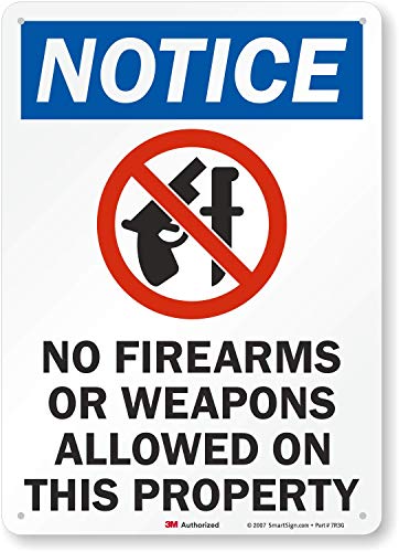 SmartSign-U1-1015-RA "Notice - No Firearms Or Weapons Allowed On Property" Sign | 10" x 14" 3M Reflective Aluminum