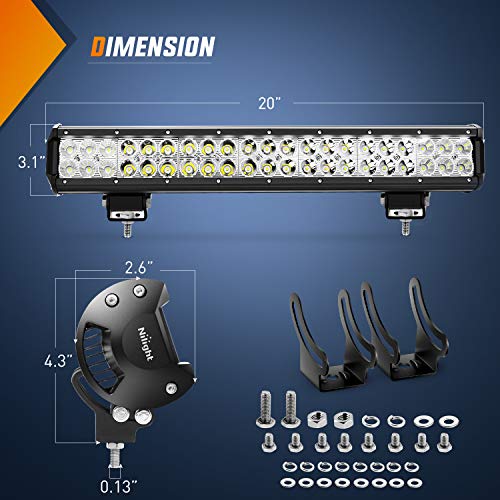 Nilight - ZH002 20Inch 126W Spot Flood Combo Off Road Led Light Bar 2PCS 18w 4Inch LED Pods With 16AWG Wiring Harness Kit-3 Lead For Tractor, 2 Years Warranty