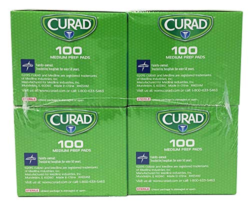 CURAD Alcohol Prep Pads (Pack of 4 Boxes), Thick Alcohol Swabs (package may vary)