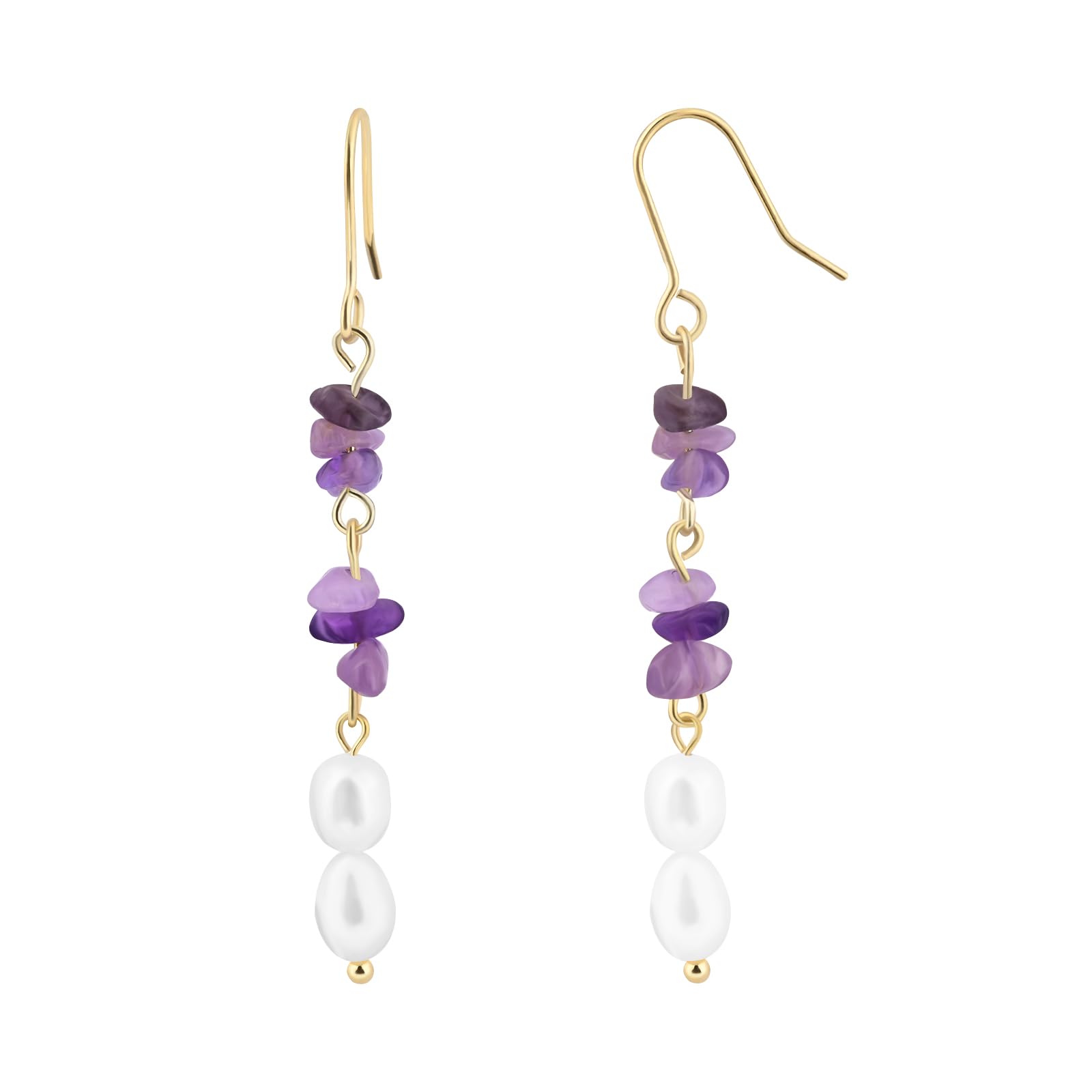 Gold Plated Amethyst Earrings Pretty Purple Earrings Dangle Pearls Hypoallergenic Crystal Nature Earrings for Women Trendy