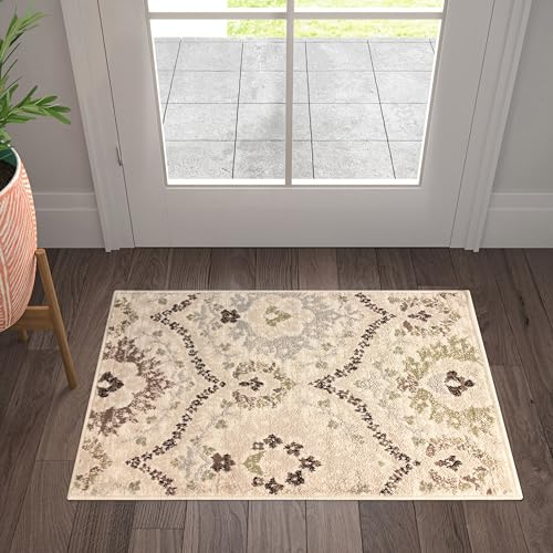 Superior Indoor Area Rug, Jute Backed, Modern Oriental Floral Damask Floor Decor for Office, Living Room, Bedroom, Entryway, Dining/Kitchen, Hardwood, Tile, Augusta Collection, 8' x 10', Blue Beige