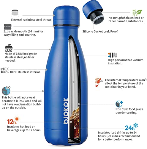 BJPKPK Insulated Water Bottles -17oz/500ml -Stainless Steel Water bottles, Sports water bottles Keep cold for 24 Hours and hot for 12 Hours,BPA Free water bottles for travel,Coral