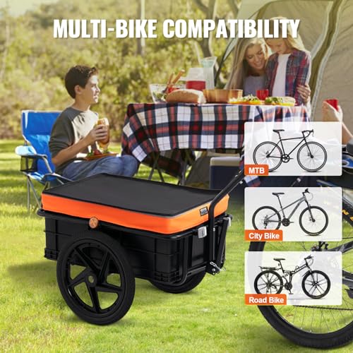 VEVOR Bike Cargo Trailer, 88 lbs Load Capacity, Heavy-Duty Bicycle Wagon Cart, Foldable Compact Storage with Universal Hitch, Waterproof Cover, 16" Wheels, Safe Reflectors, Fits 24"-28" Bike Wheels