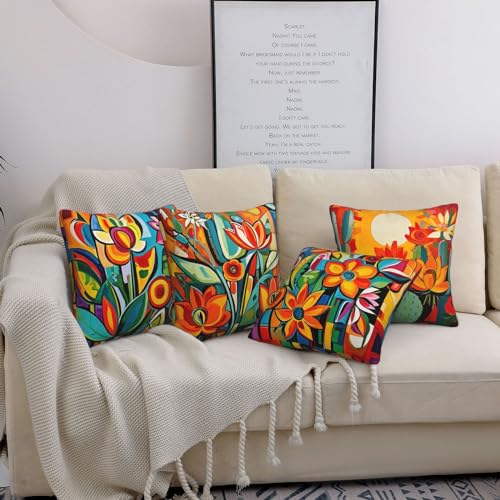 Set of 4 Art Theme Pillow Cover， Reversible Pillow Cases Decorative Cushion Throw Pillowcase for Bed Home Decor、 Living Room Outdoor Pillowcase、 Patio Furniture Pillowcase (Art 9, 18x18)