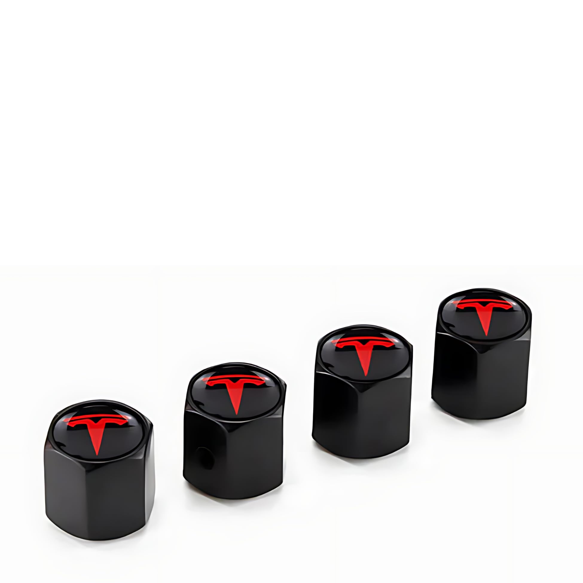 TACTILIAN Red Tire Valve Stem Caps for Tesla Model 3, S, X, Y | Leakproof Aluminum Tire Valve Caps with Rubber O-Rings Compatible with Tesla Car Accessories | Tire Valve Stem Covers Tire Caps 4 Pack