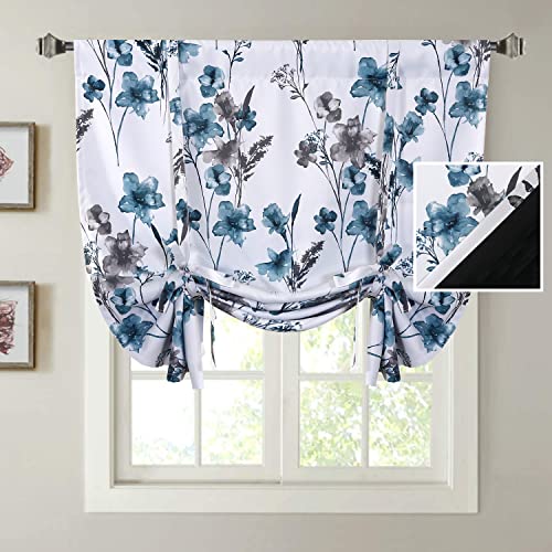 H.VERSAILTEX 100% Blackout Burgundy Red Tie-Up Shade Bathroom Curtain Thermal Insulated Window Shade Light Blocking Curtains for Kitchen 63 inches Long Rod Pocket，Burgundy