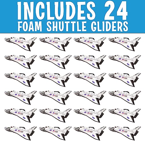 Playbees Space Shuttle Gliders - 24 Pack - Space Themed Party Favors & Birthday Supplies - Mini Ship Toys, Outer Space Decorations, Crafts, Games, Astronaut Shuttle Science Kits & Crafts for Kids