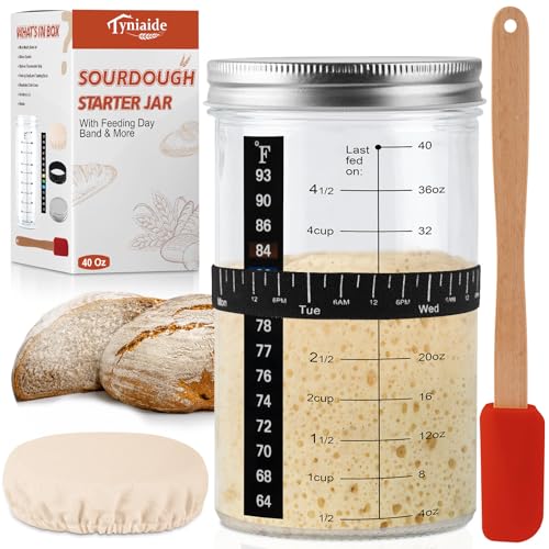 10 PCS Sourdough Starter Jar Kit Replacement Set with Scraper, Cloth Cover, Temperature Strip, Feeding Date Band, and Cleaning Brush - Upgrade Your Jar, Suitable for Jars with Diameter 3.15-4.50 inch