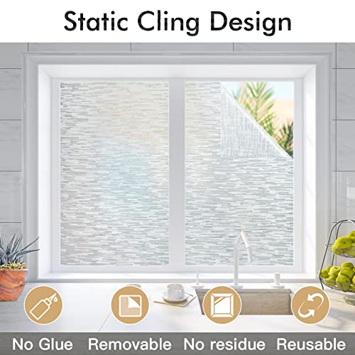 Haton Window Privacy Film, Frosted Glass Window Film, Static Cling UV Blocking Removable Window Clings, Opaque Window Stickers, Vinyl Window Coverings for Home Office, Non Adhesive 29.5 x 157.4 Inches