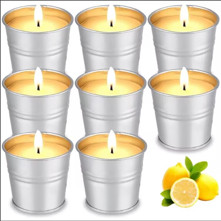 Facio Candles Outdoor Indoor 8 Pack Scented Candles Set Bulk Made with Soy Wax Bucket and Essential Oils for Garden Patio Yard Home Balcony, 8 Pack Citronella Candles