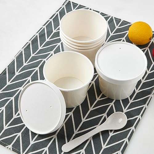 50pack 12oz Paper Soup Containers with Lids, Disposable Kraft Paper Food Cups, Ice Cream Cups, Food Storage with Lids, Microwavable and Freezer Safe, Suitable for Christmas Thanksgiving(White)
