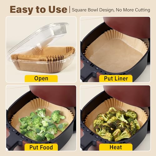 Air Fryer Liners Disposable, 125pcs Non-stick Disposable Airfryer Liners, 8 Inch Unbleached Parchment Paper, Square Air Fryer Paper Liners for 5-8QT Air Fryer, Baking, Roasting Microwave