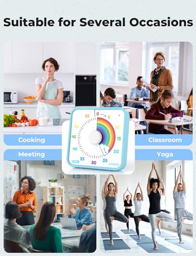 LIORQUE 60 Minute Visual Timer for Kids and Adults, Non-Ticking 7.5 Inch Large Visual Countdown Timers for Classroom Desk Countdown Clock with Magnetic Backing, Kids Pomodoro Timer Clock
