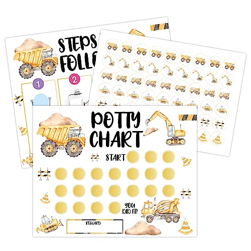 Construction Truck Potty Training Chart, Construction Potty Training Sticker Chart for Toddlers Boys Girls, Behavior Reward Chart(Includes 10 Potty Training Chart, 1 Instruction, 216 Stickers) - a01