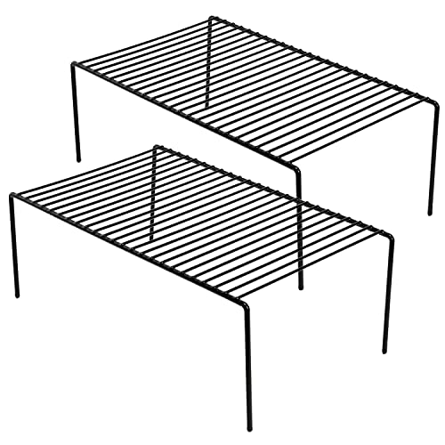 GEDLIRE Kitchen Cabinet Organizer Shelf Rack Set of 2, Medium (13 x 9.4 inch) Metal Freezer Organizer Wire Shelves, Plate Dish Storage Rack for Cabinets, Counter, Cupboard, Pantry Organization, Black