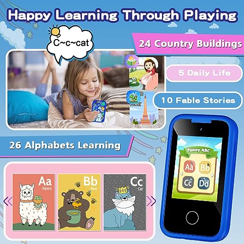 Kids Smart Phone for Boys, Christmas Birthday Gifts for Boy Girl Age 3-10 Kids Toys Cell Phone, 2.8" Touchscreen Toddler Learning Play Toy Phone with Dual Camera, Game, Music Player, 8G SD Card (Blue)