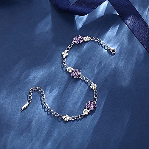 JIANGXIN 925 Sterling Silver Created Emerald Chain Link Bracelet for Women Lucky Four leaf clover Gemstone Fine Jewelry Good Luck Shamrock Birthday Gift