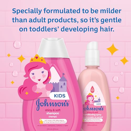 Johnson's Baby Shiny & Soft Tear-Free Kids' Hair Conditioning Spray with Argan Oil & Silk Proteins, Paraben, Sulfate & Dye-Free Formula, Hypoallergenic & Gentle for Toddlers, 10 Fl Oz