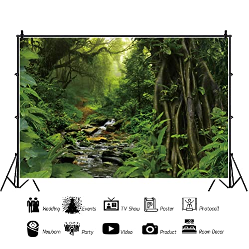 Jungle Forest Backdrop 10x8ft Spring Tropical Nature Scenery Rainforest Green Trees Photography Background for Photoshoot Kids Adults Safari Theme Party Decorations Banner