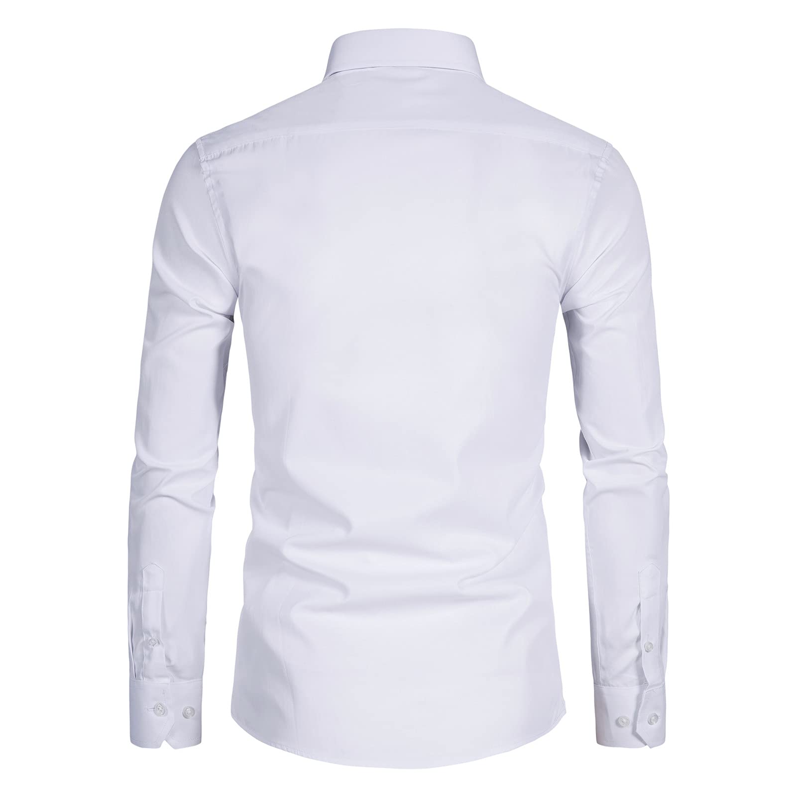 DELCARINO Men's Long Sleeve Button Up Shirts Solid Slim Fit Casual Business Formal Dress Shirt White X-Small