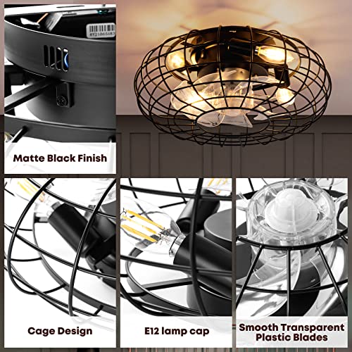 NookNova Ceiling Fan with Lights, 16 Inch Caged Ceiling Fan Lights Remote Control Small Industrial Ceiling Fan Light Fixture Flush Mount Farmhouse Light 6 Speeds Bladeless Lights for Bedroom Kitchen