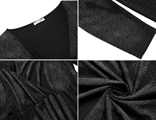 IN'VOLAND Women's Sexy Dress Plus Size Deep V Neck Long Sleeve Ruched Sparkly Club Cocktail Dresses Wine Red