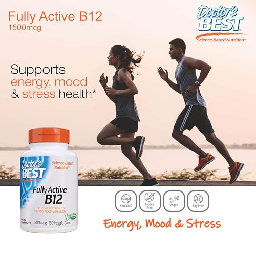 Doctor's Best Fully Active B12 1500 Mcg, Supports Energy, Mood, Circulation, Non-GMO, Vegan, Gluten Free, 180 Count