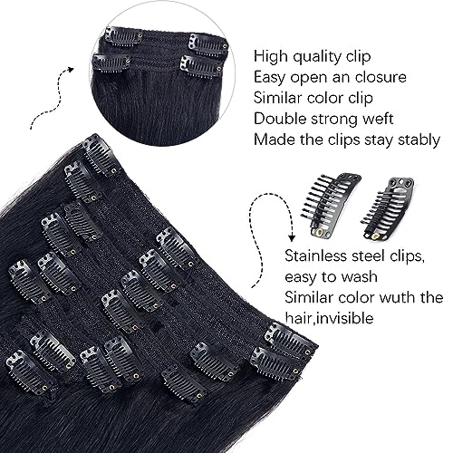 Lysilf Clip in Hair Extensions for Black Women Brazilian Virgin Human Hair Extension Straight 8Pcs Remy Hair Extensions Clip in Human Hair with 18Clips Double Lace Weft 120Gram (12Inch, #1B)