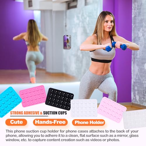 Suction Phone Case Mount, 2Pcs Silicone Phone Suction Grip Compatible with iPhone and Android Cases, Anti-Slip Hands-Free Mobile Accessory Holder, Sticky Phone Grip for Tiktok Videos and Selfies