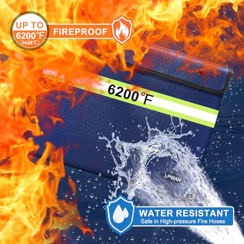 Upgraded Insulated Fire Proof Money Bag for Cash,6200℉ Fireproof and Waterproof Document Pouch with Water Resistant Zipper,Fireproof Envelopes for Important Documents,Valuables