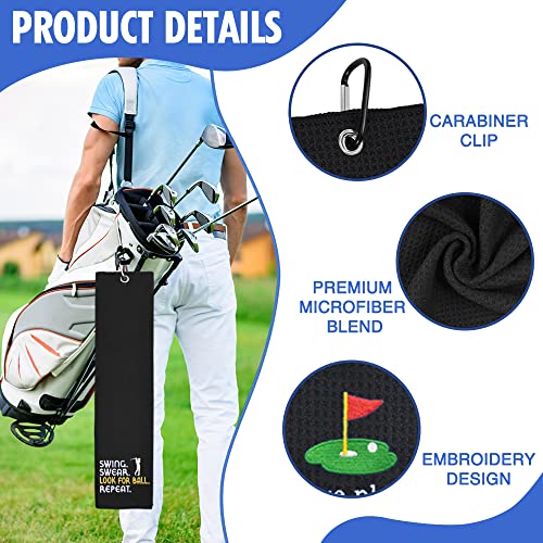 Hafhue Swing Swear Look for Ball Repeat Funny Golf Towel, Golf Gifts for Men Women, Golf Accessories for Men or Women, Birthday Gifts for Golf Fan, Retirement Gift for Men Dad Grandpa (GRM019)