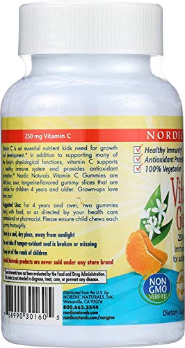 Nordic Naturals Vitamin C Gummies, Tart Tangerine - 60 Gummies - 250 mg Vitamin C - Immune Support, Antioxidant Protection, Child Growth & Development - Non-GMO, Vegan - 30 Servings